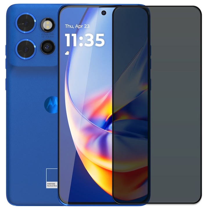 Folie din sticla securizata pentru Motorola Edge 50 Neo, HAMSTERBOX Privacy Shield, Protectie completa ecran, Full face, Aplicare rapida, Case Friendly, Negru