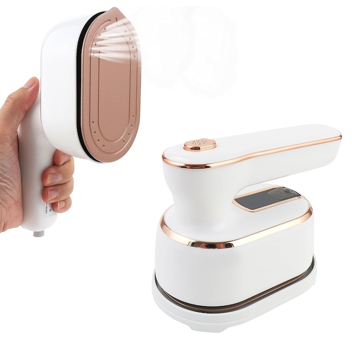 Fier de calcat cu abur mini, 1000W, portabil, design compact, alb