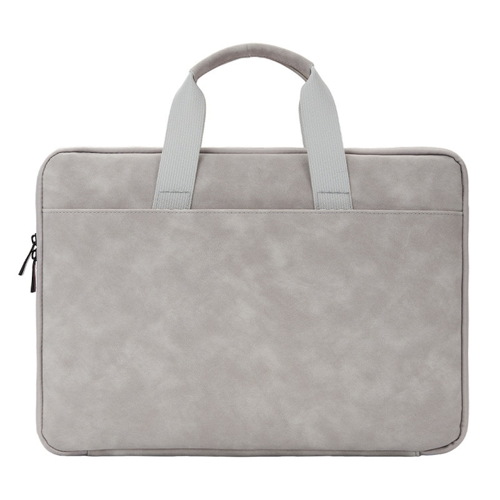 JAWO, Geanta Laptop, Se poate deschide complet la 180 °, piele PU, design de textura elegant, rezistent la apa, durabil, spatiu mare, Gri deschis, 15-16 inchi, potrivit pentru utilizarea zilnica