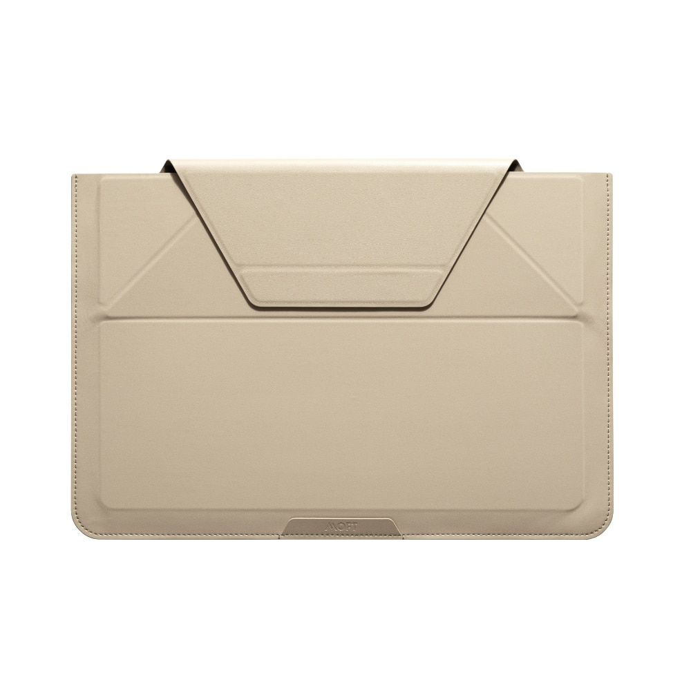 Moft, Husa pentru laptop din piele ecologica, cu suport integrat, Sleeve 14, Bej, 14 inch