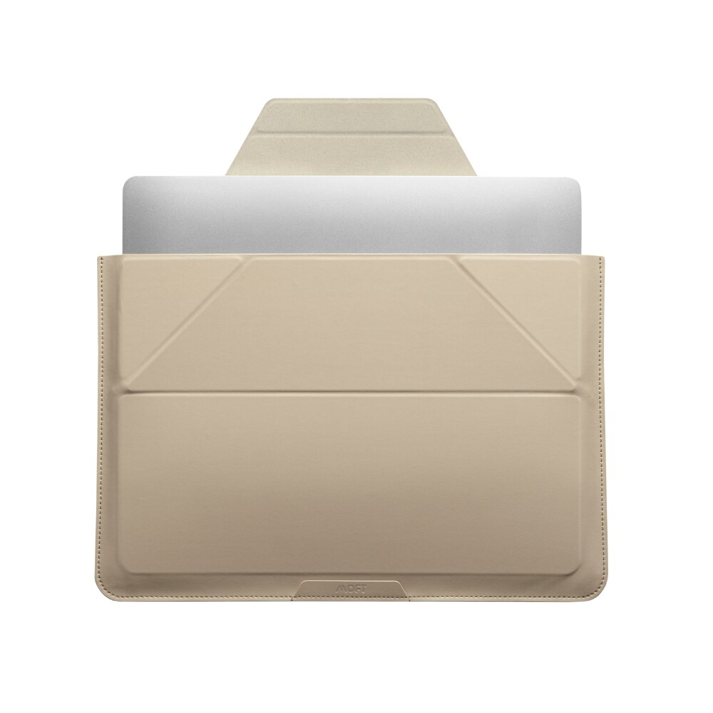 Moft, Husa pentru laptop din piele ecologica, cu suport integrat, Sleeve 14, Bej, 14 inch