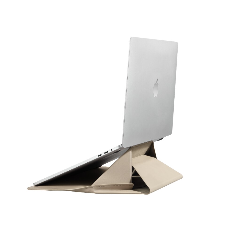 Moft, Husa pentru laptop din piele ecologica, cu suport integrat, Sleeve 14, Bej, 14 inch