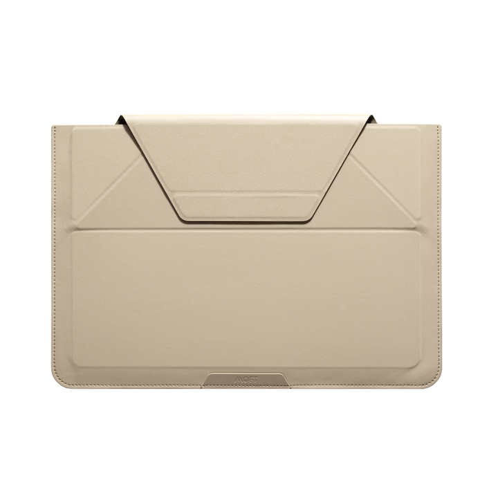 Moft, Husa pentru laptop din piele ecologica, cu suport integrat, Sleeve 14, Bej, 14 inch