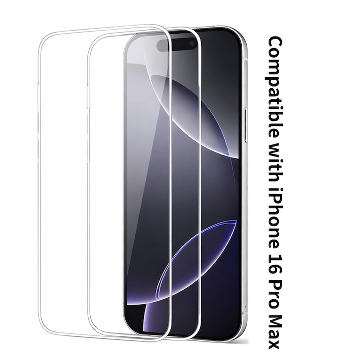 Folie Sticla Securizata pentru iPhone 16 Pro Max [2 Bucati], Protectie Ecran Anti-Zgarieturi [6.9 Inch], cu Servetele de Unica Folosinta