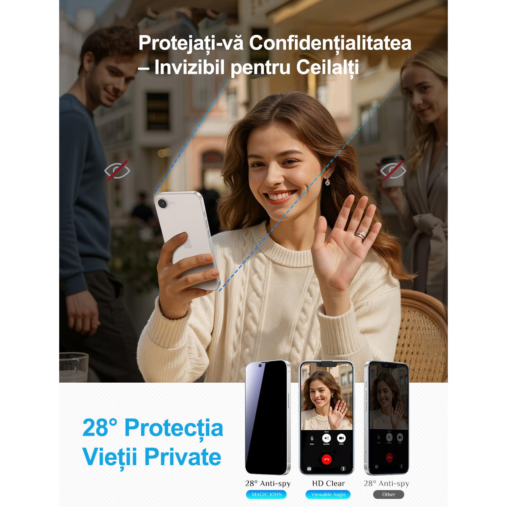 Set 2 folii de protectie MOGU® pentru iPhone 17e/16e, Sticla securizata, Cu margine neagra, Kit de auto-instalare, Montare rapida in 30 secunde, Auto-eliminare a prafului, Full Cover, Anti-spion, Anti-amprente, Compatibila cu Huse, 6.1 inch, Privacy
