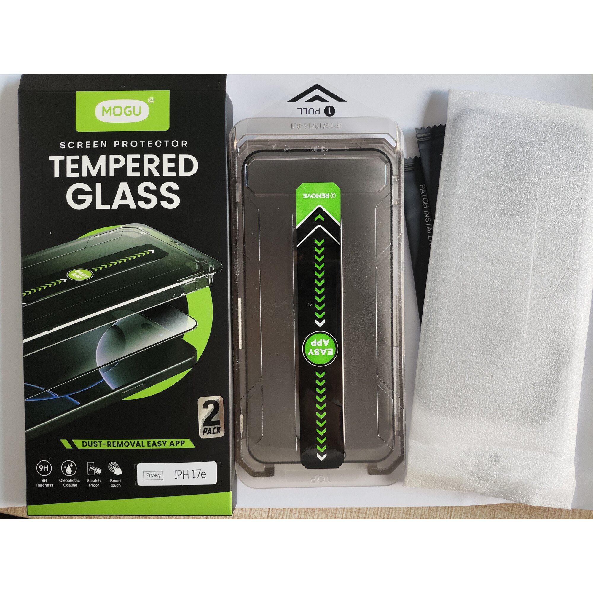 Set 2 folii de protectie MOGU® pentru iPhone 17e/16e, Sticla securizata, Cu margine neagra, Kit de auto-instalare, Montare rapida in 30 secunde, Auto-eliminare a prafului, Full Cover, Anti-spion, Anti-amprente, Compatibila cu Huse, 6.1 inch, Privacy
