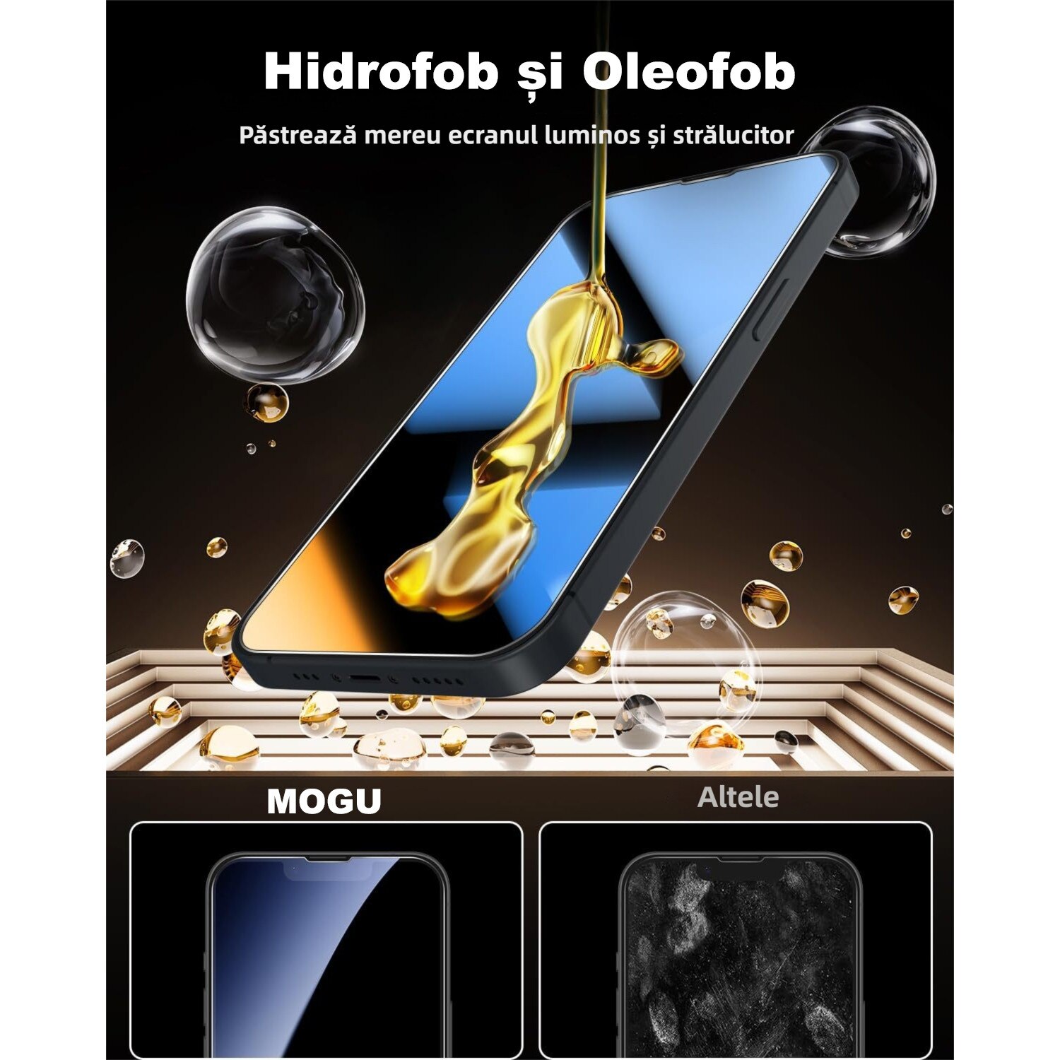 Set 2 folii de protectie MOGU® pentru iPhone 17e/16e, Sticla securizata, Cu margine neagra, Kit de auto-instalare, Montare rapida in 30 secunde, Auto-eliminare a prafului, Full Cover, Anti-spion, Anti-amprente, Compatibila cu Huse, 6.1 inch, Privacy