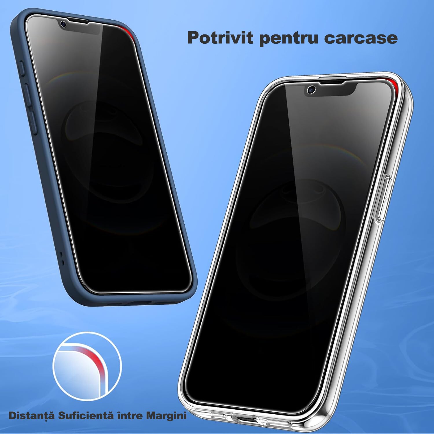 Set 2 folii de protectie MOGU® pentru iPhone 17e/16e, Sticla securizata, Cu margine neagra, Kit de auto-instalare, Montare rapida in 30 secunde, Auto-eliminare a prafului, Full Cover, Anti-spion, Anti-amprente, Compatibila cu Huse, 6.1 inch, Privacy