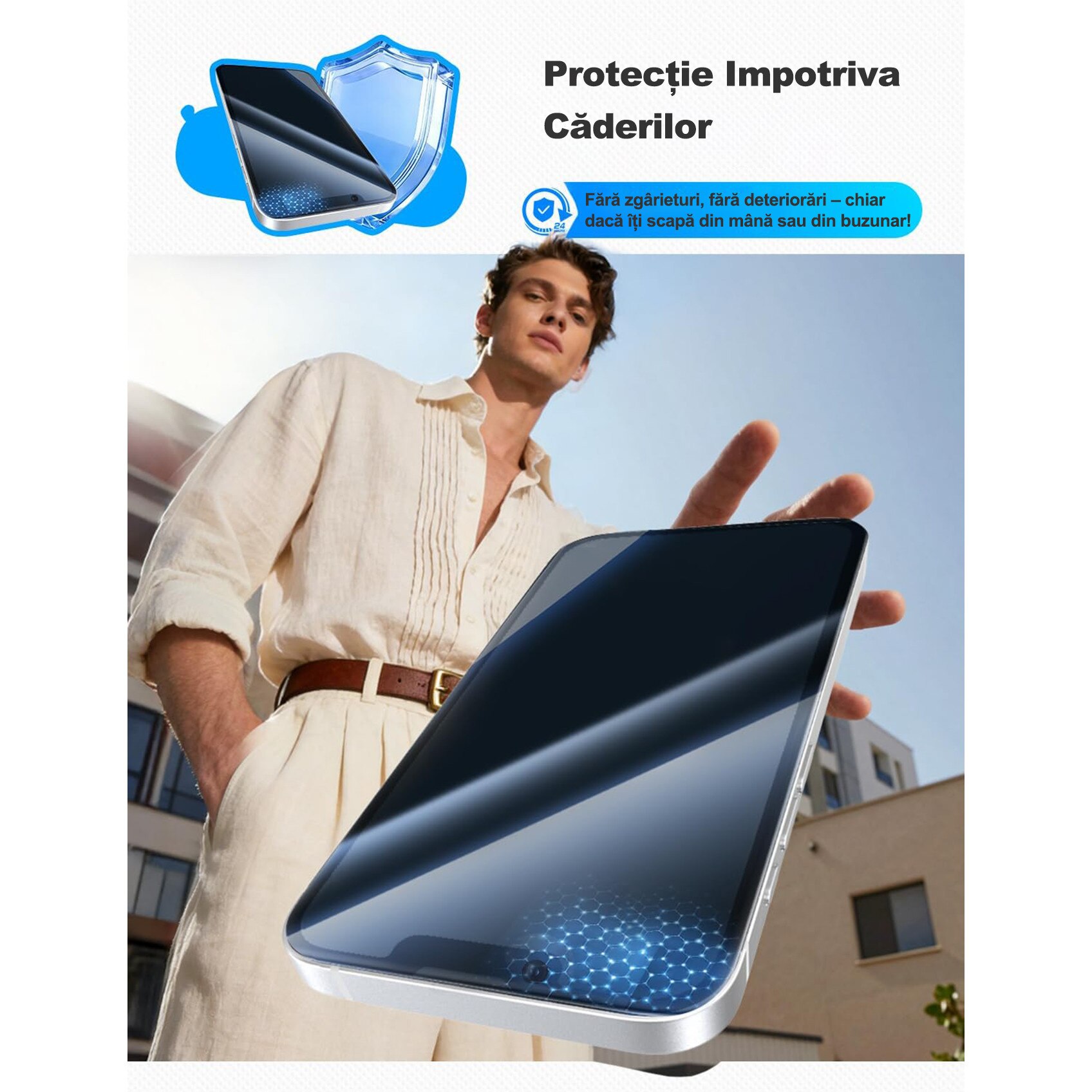 Set 2 folii de protectie MOGU® pentru iPhone 17e/16e, Sticla securizata, Cu margine neagra, Kit de auto-instalare, Montare rapida in 30 secunde, Auto-eliminare a prafului, Full Cover, Anti-spion, Anti-amprente, Compatibila cu Huse, 6.1 inch, Privacy
