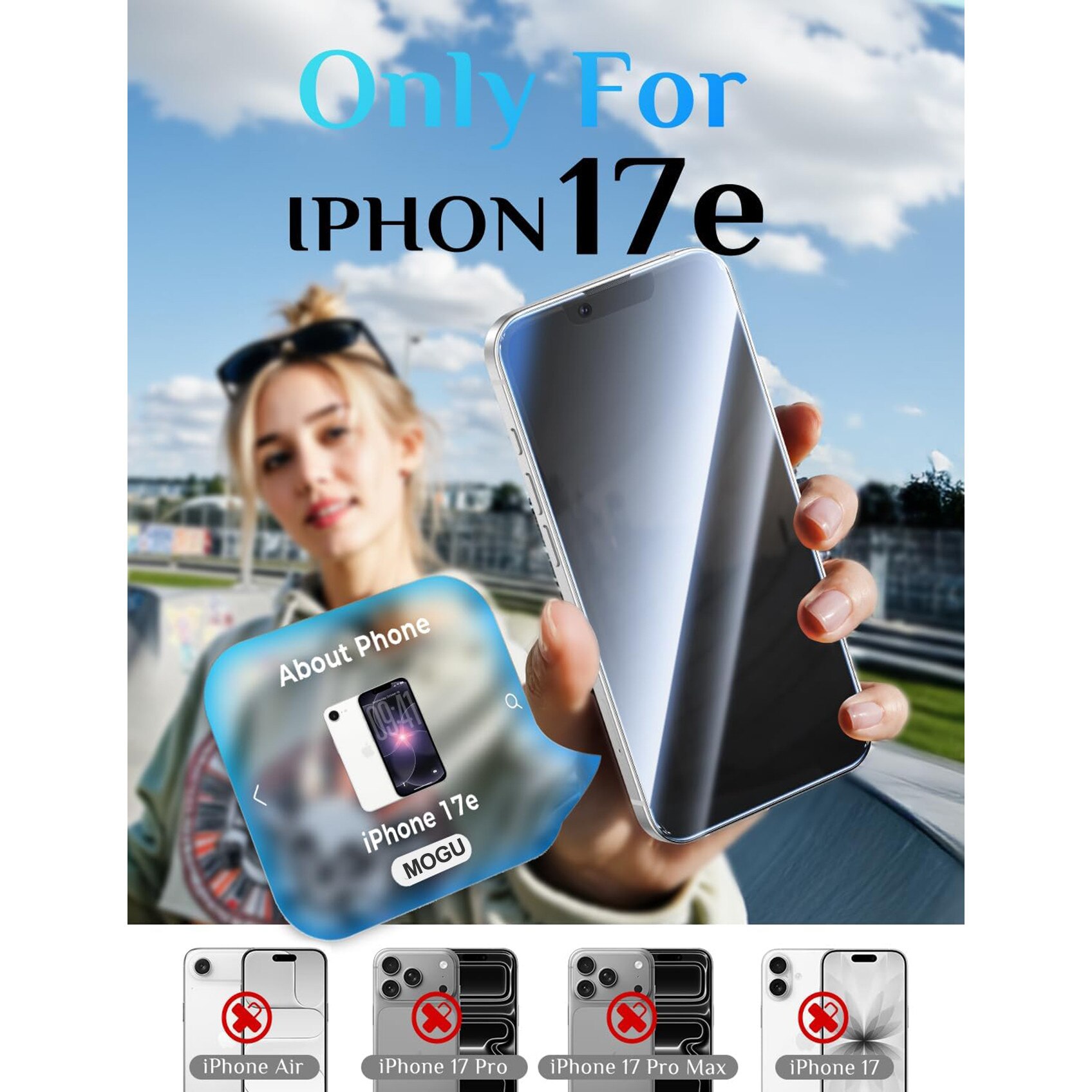 Set 2 folii de protectie MOGU® pentru iPhone 17e/16e, Sticla securizata, Cu margine neagra, Kit de auto-instalare, Montare rapida in 30 secunde, Auto-eliminare a prafului, Full Cover, Anti-spion, Anti-amprente, Compatibila cu Huse, 6.1 inch, Privacy
