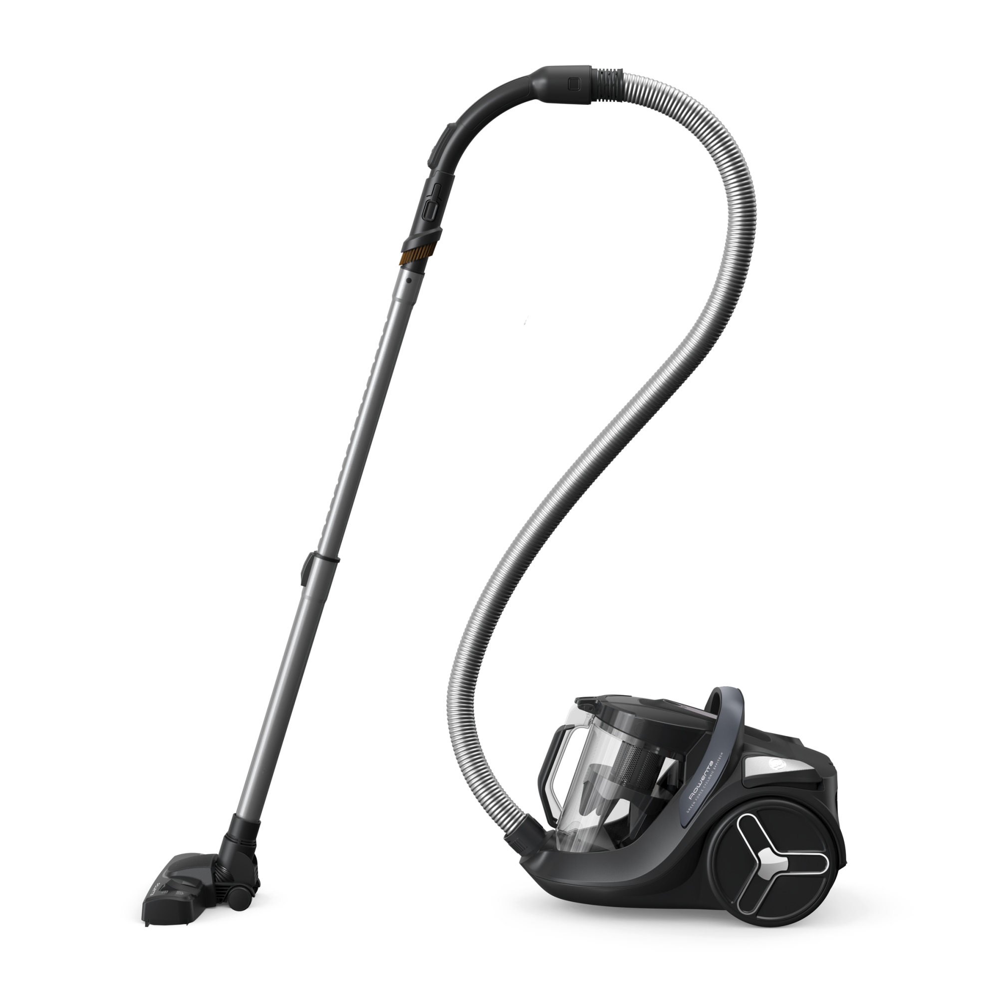 Aspirator fara sac Rowenta Green Force Cyclonic Effitech® RO7C36EA, 500 W, recipient pentru praf capacitate 2.5 L, design eco, filtrare tip HEPA, negru & gri