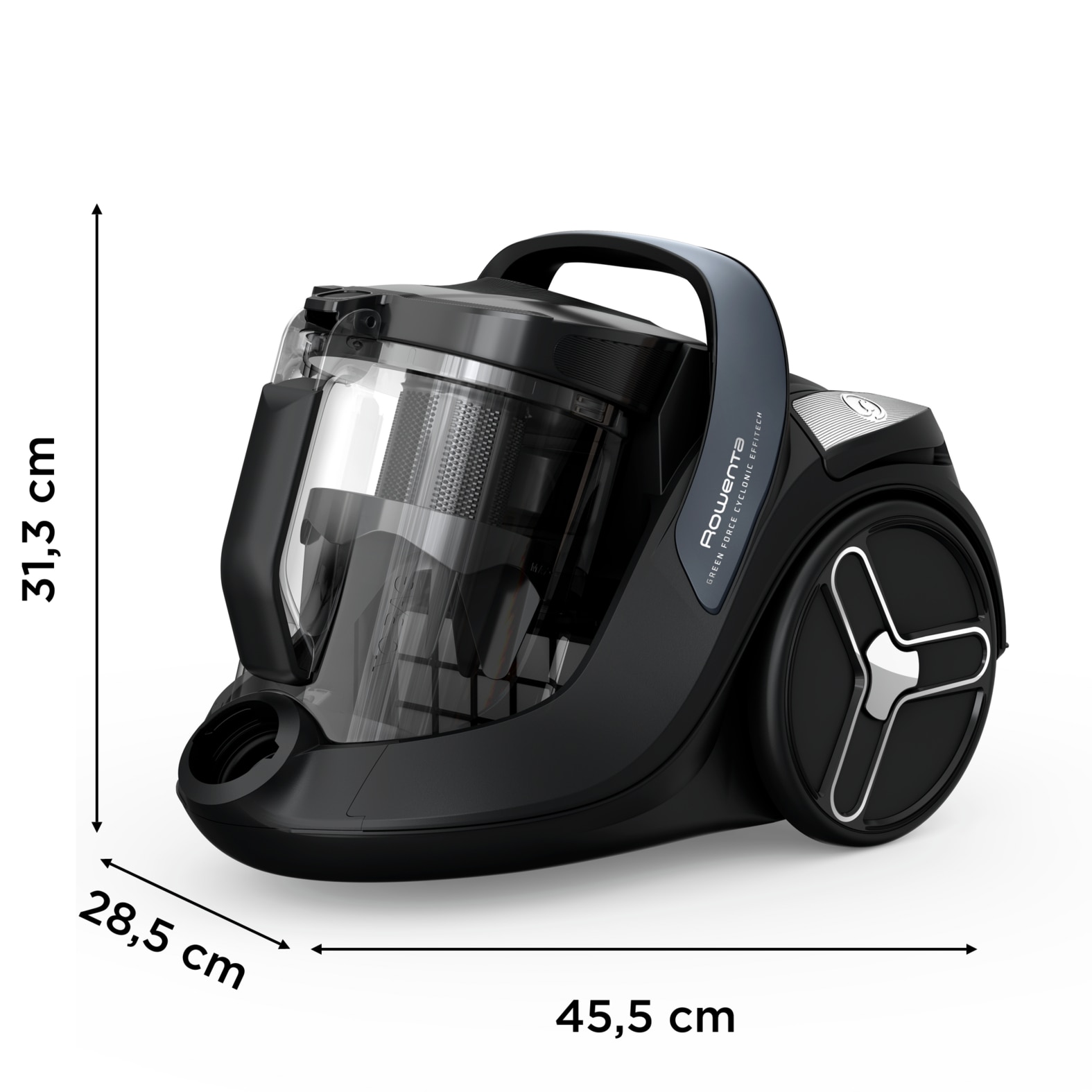 Aspirator fara sac Rowenta Green Force Cyclonic Effitech® RO7C36EA, 500 W, recipient pentru praf capacitate 2.5 L, design eco, filtrare tip HEPA, negru & gri