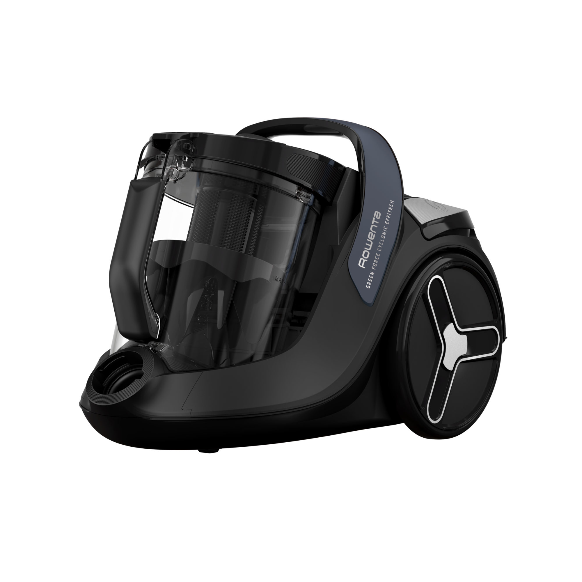 Aspirator fara sac Rowenta Green Force Cyclonic Effitech® RO7C36EA, 500 W, recipient pentru praf capacitate 2.5 L, design eco, filtrare tip HEPA, negru & gri