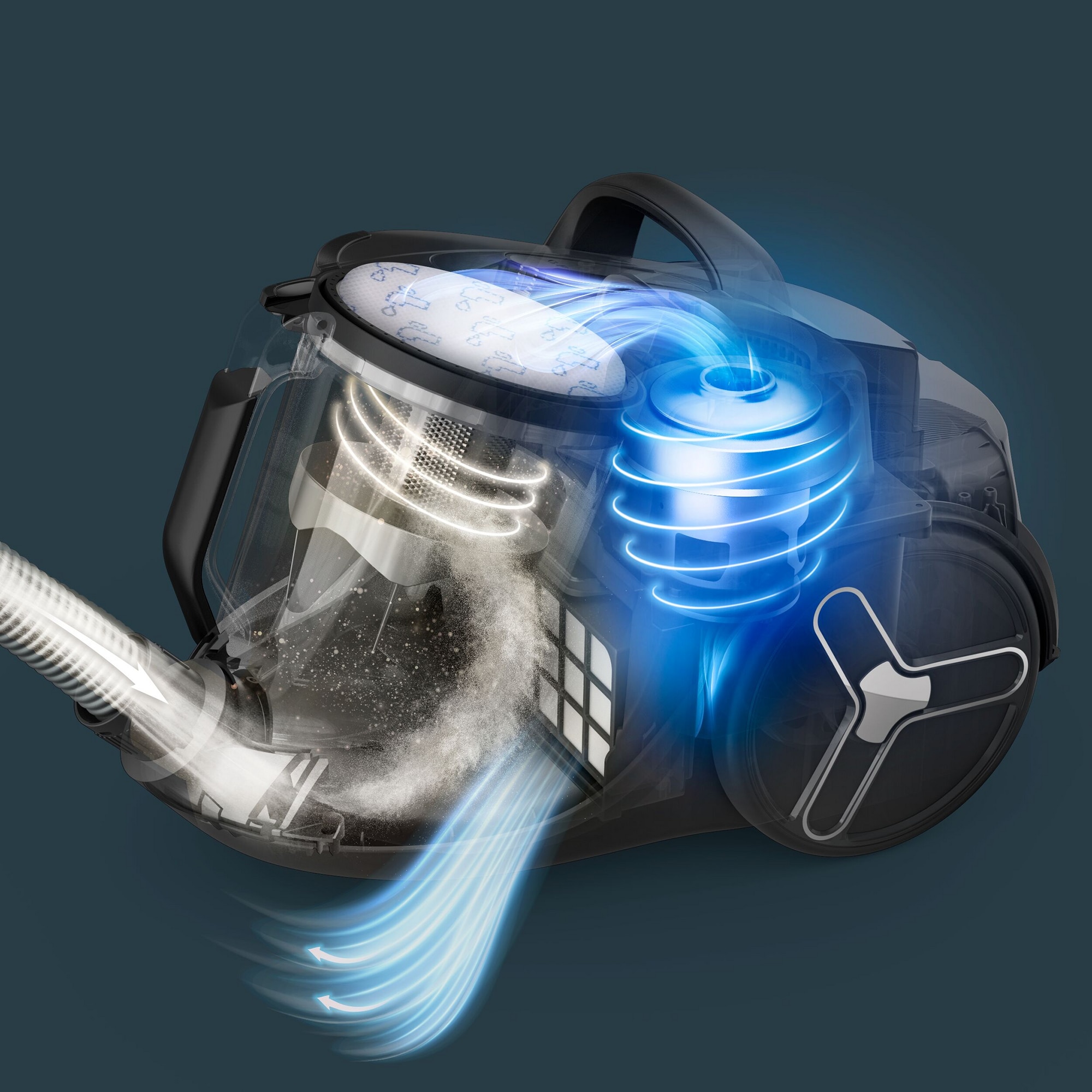 Aspirator fara sac Rowenta Green Force Cyclonic Effitech® RO7C36EA, 500 W, recipient pentru praf capacitate 2.5 L, design eco, filtrare tip HEPA, negru & gri