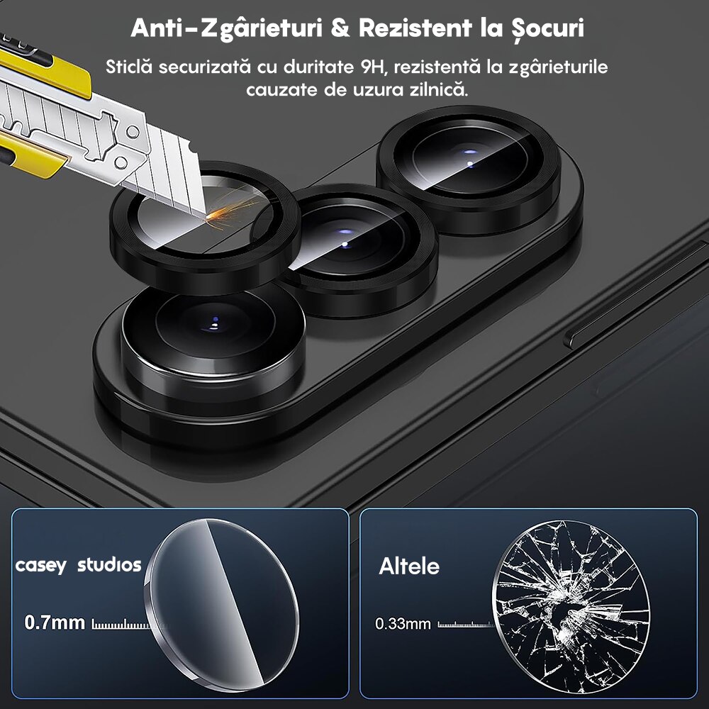 Folie Protectie Lentile Camera compatibila cu Samsung Galaxy Z Fold7, CASEY STUDIOS™ MaxDefense+, Ultra HD, Anti Amprente, Anti Zgarieturi, Anti Socuri, Negru