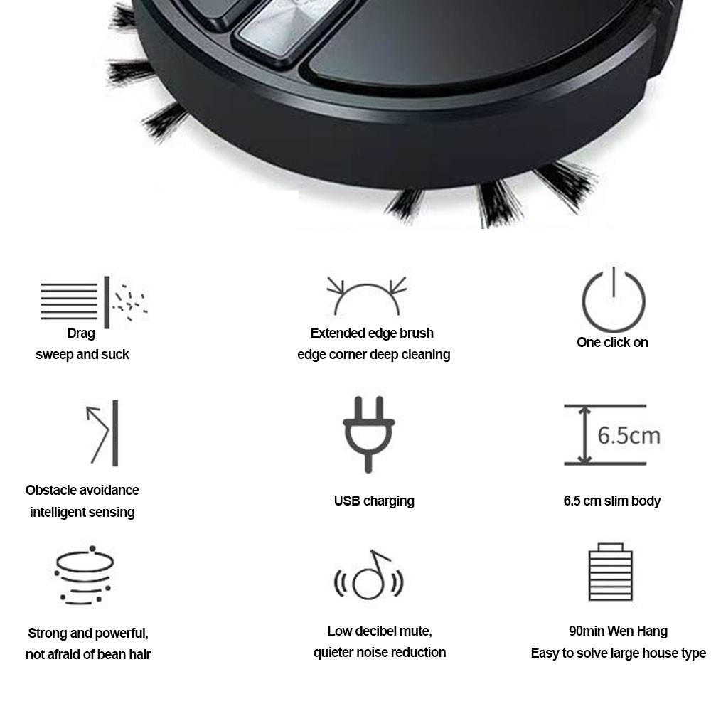 Robot de curatare inteligent, negru, 2.8", cu baterie de 1600mAh, set de curatare complet