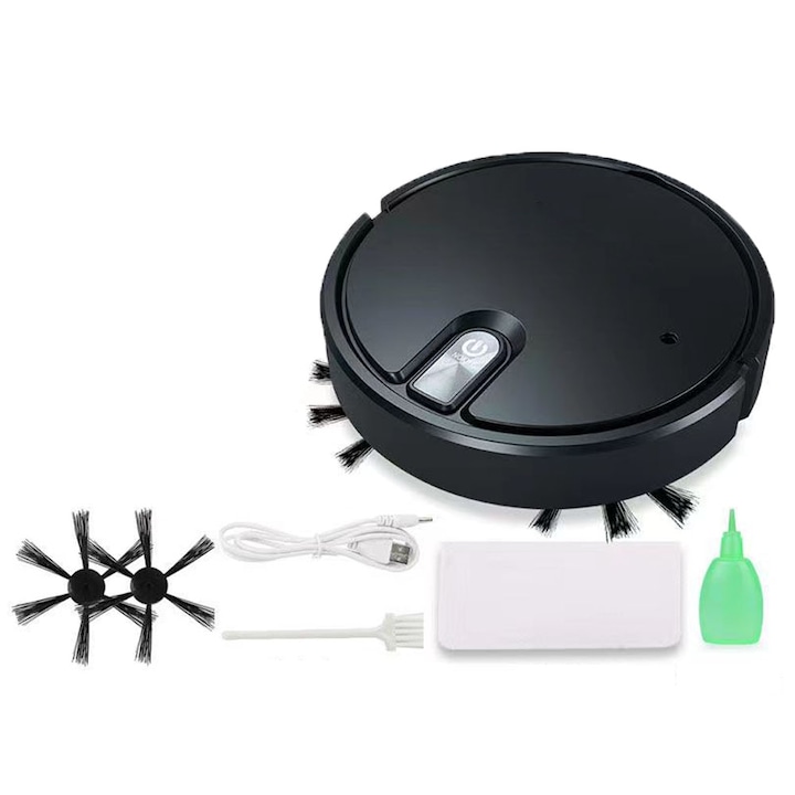 Robot de curatare inteligent, negru, 2.8", cu baterie de 1600mAh, set de curatare complet