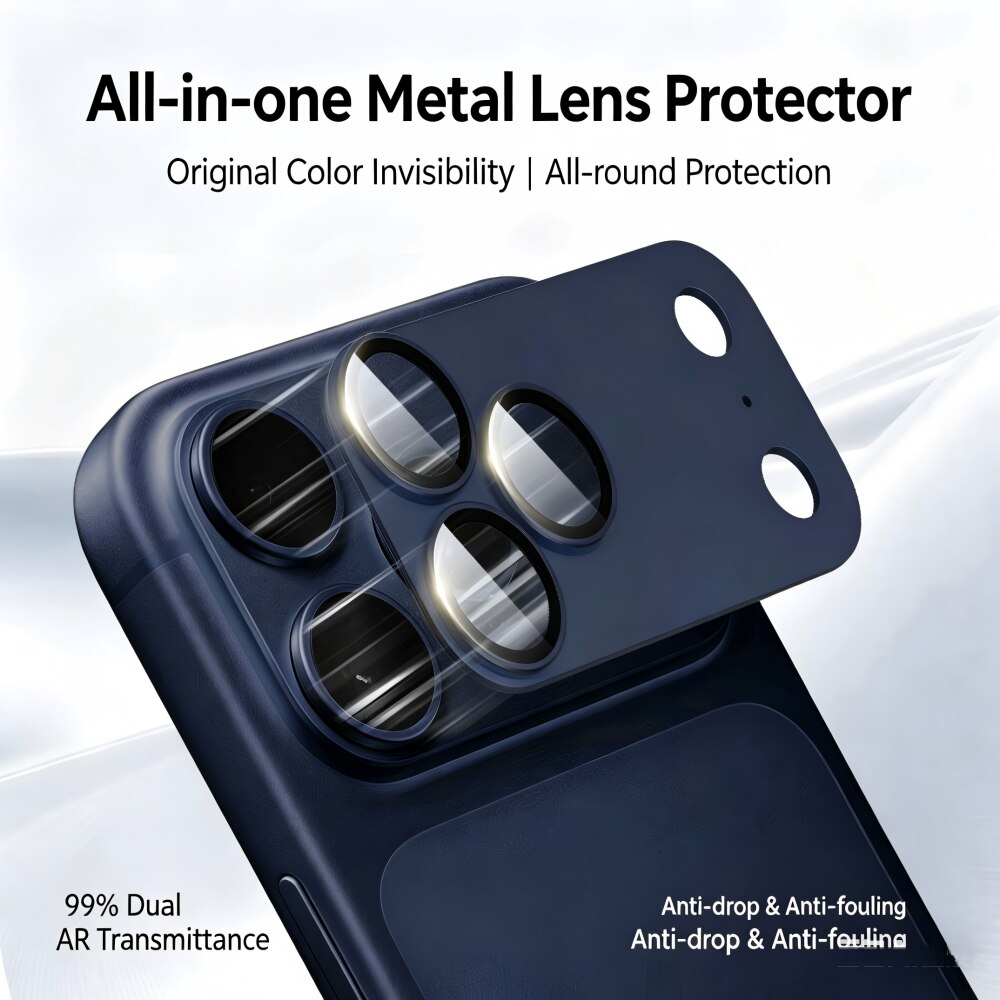 Folie Protectie Camera compatibila cu iPhone 17 Pro max, Full Cover, Protectie Profesionala, Sticla temperata 9H, Ultra HD, Anti Amprente, Anti Zgarieturi, Anti Socuri, Albastru
