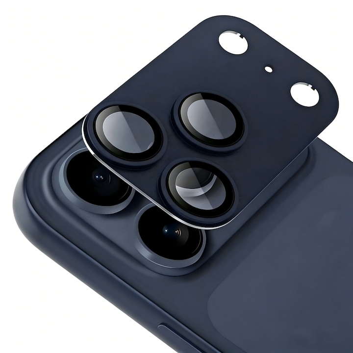 Folie Protectie Camera compatibila cu iPhone 17 Pro max, Full Cover, Protectie Profesionala, Sticla temperata 9H, Ultra HD, Anti Amprente, Anti Zgarieturi, Anti Socuri, Albastru