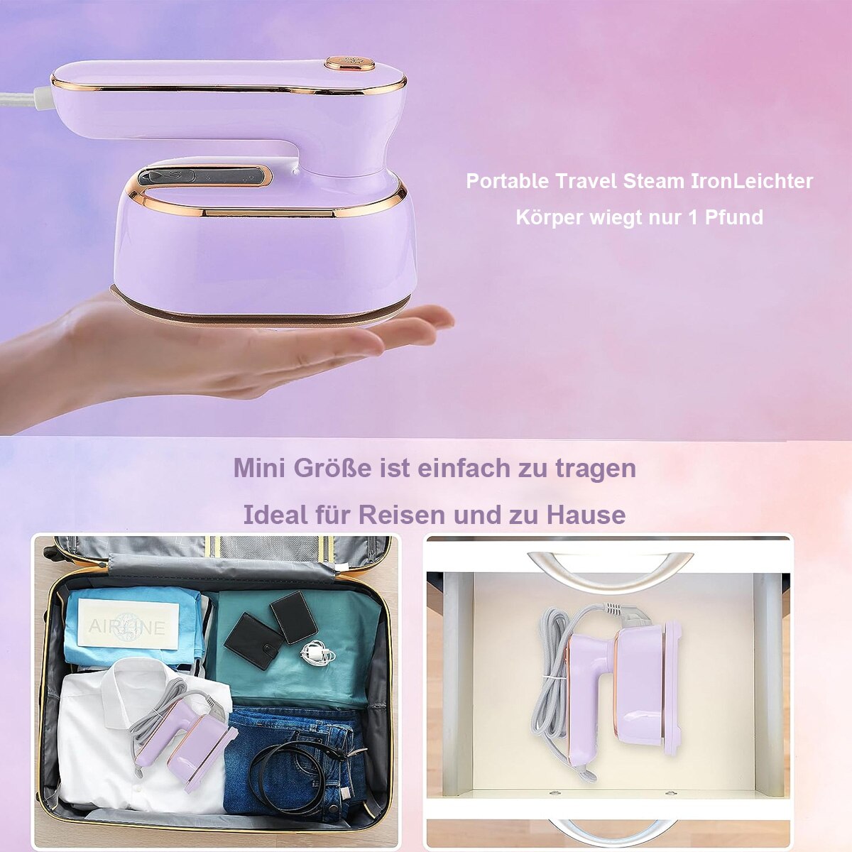 Fier de calcat portabil, mini, antiaderent, ceramica, titan, pliabil, pentru acasa si calatorii