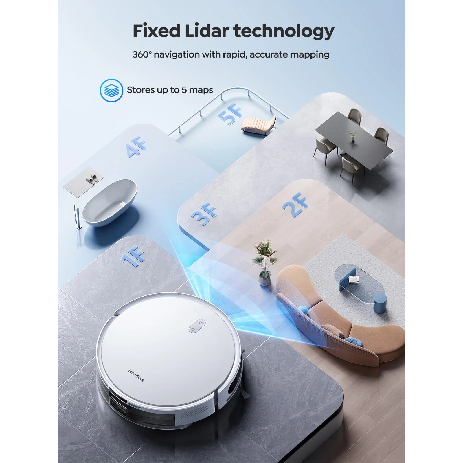 Aspirator robot de spalat Honiture T10, 6000Pa Aspirator robot fara fir, 2600mAH / 120Min, 65db, Wi-Fi / Aplicatie / Asistenti de voce