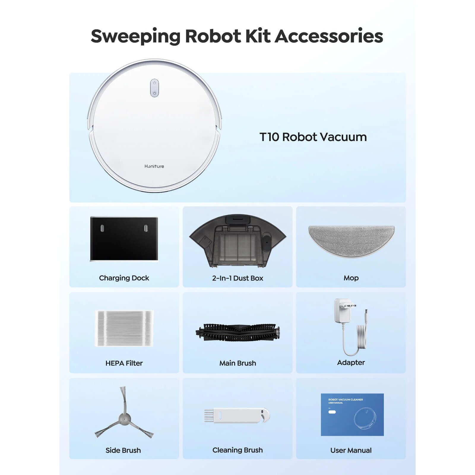 Aspirator robot de spalat Honiture T10, 6000Pa Aspirator robot fara fir, 2600mAH / 120Min, 65db, Wi-Fi / Aplicatie / Asistenti de voce