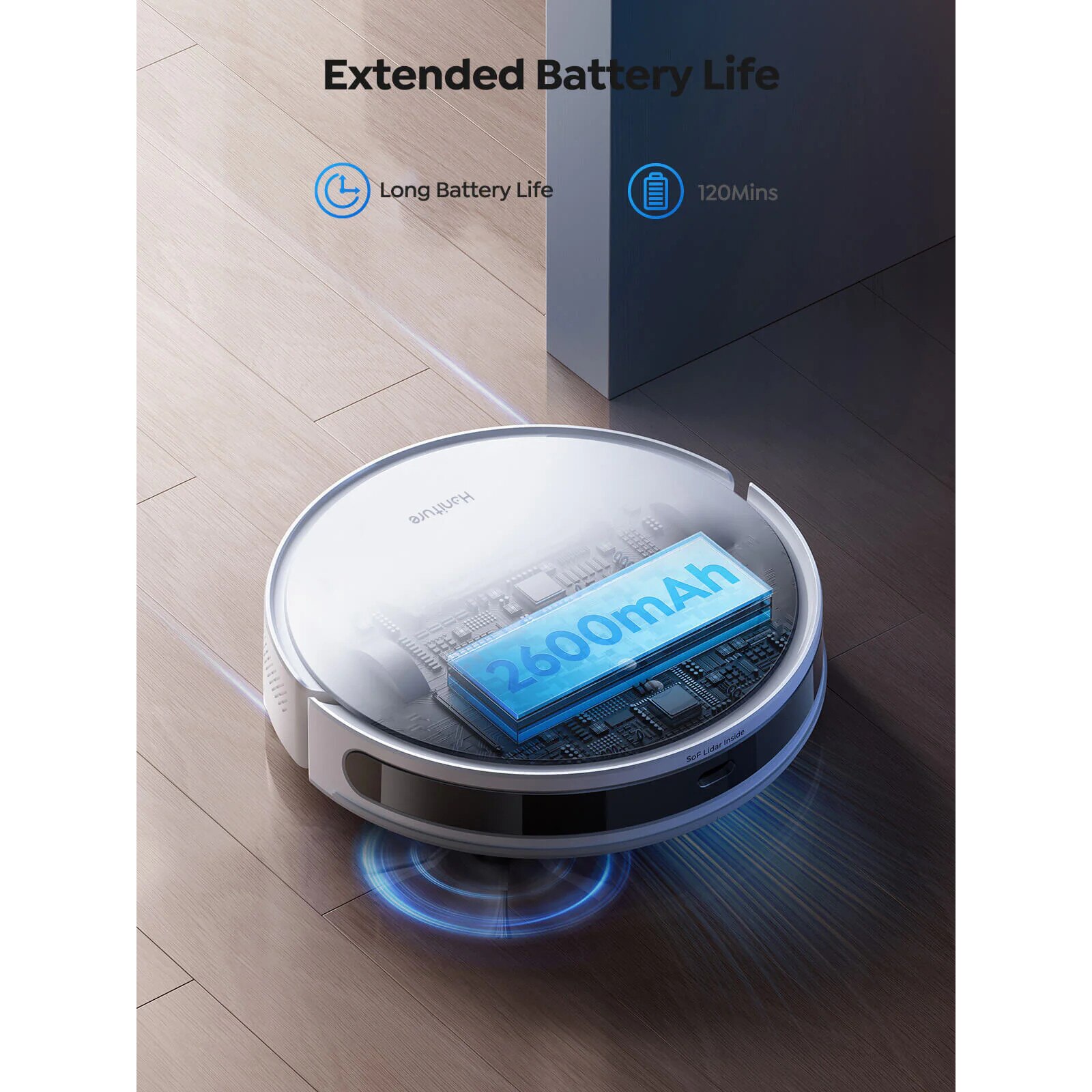 Aspirator robot de spalat Honiture T10, 6000Pa Aspirator robot fara fir, 2600mAH / 120Min, 65db, Wi-Fi / Aplicatie / Asistenti de voce