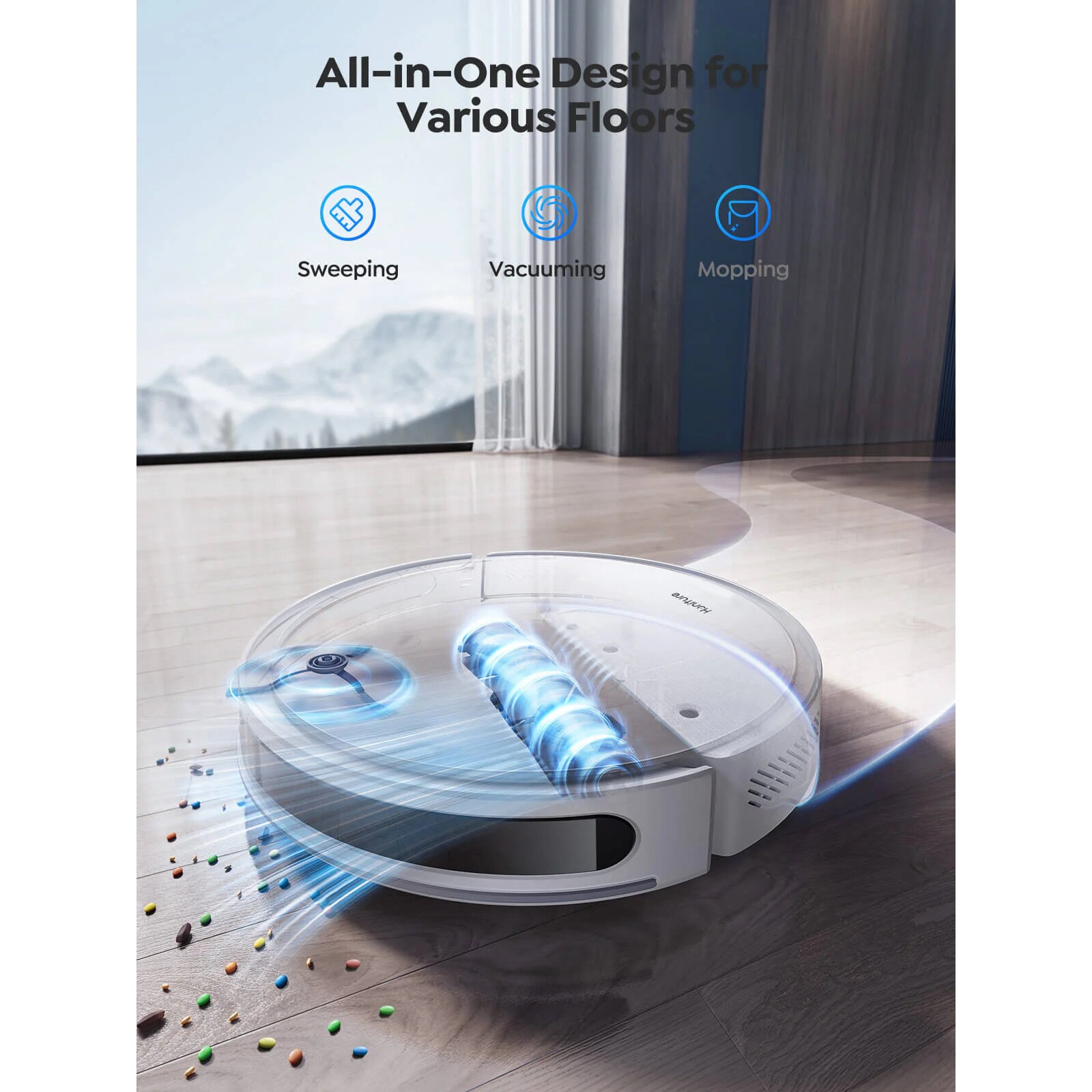 Aspirator robot de spalat Honiture T10, 6000Pa Aspirator robot fara fir, 2600mAH / 120Min, 65db, Wi-Fi / Aplicatie / Asistenti de voce
