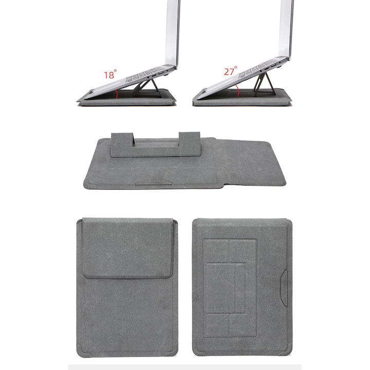 Husa laptop cu suport, protectie anti-soc, pentru calatorii de afaceri, 13.6-14 inch, gri inchis