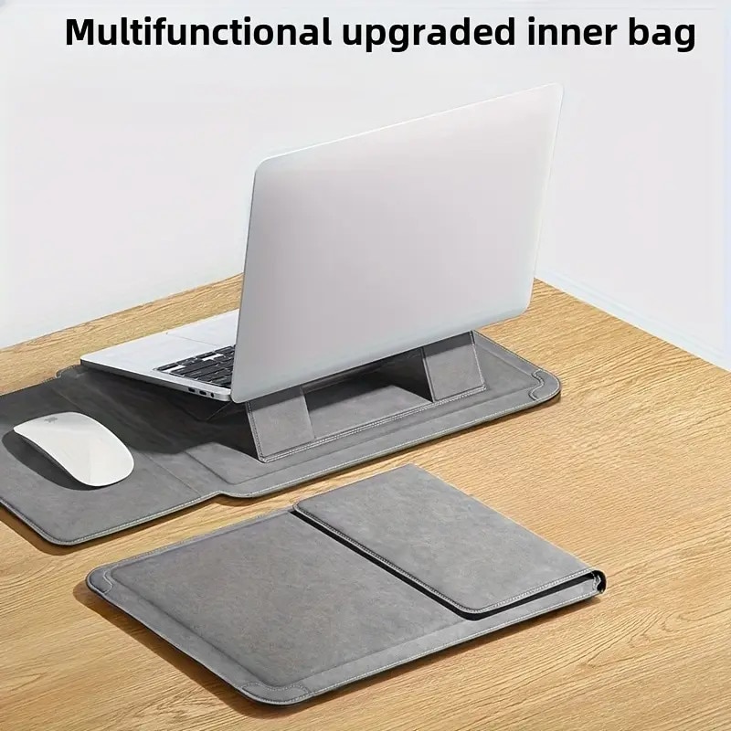 Husa laptop cu suport, protectie anti-soc, pentru calatorii de afaceri, 13.6-14 inch, gri inchis