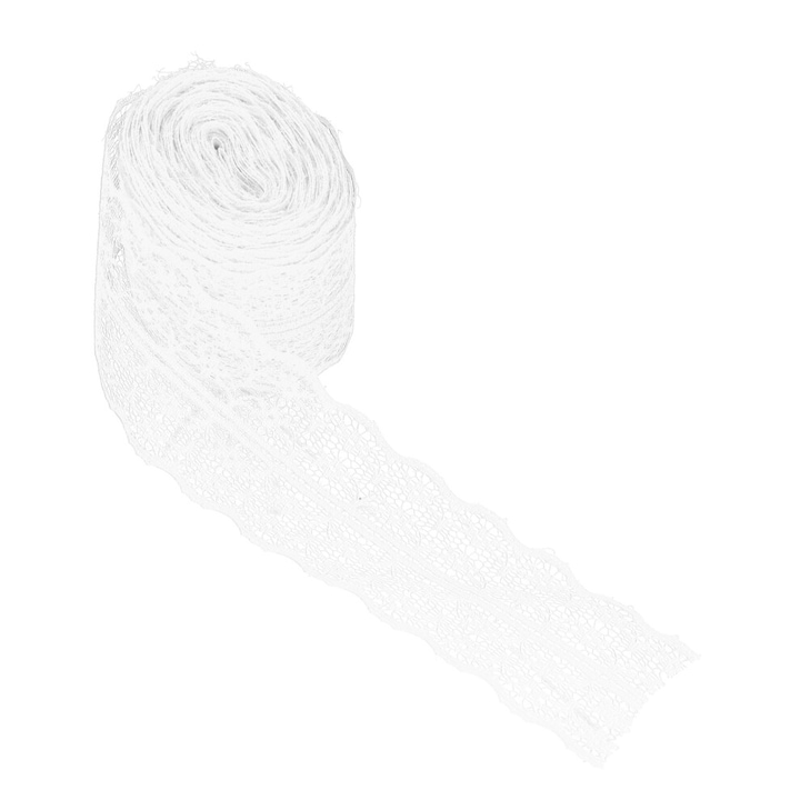 Panglica dantela vintage, 10m, nylon alb, reutilizabila, decorativa, pentru cusut