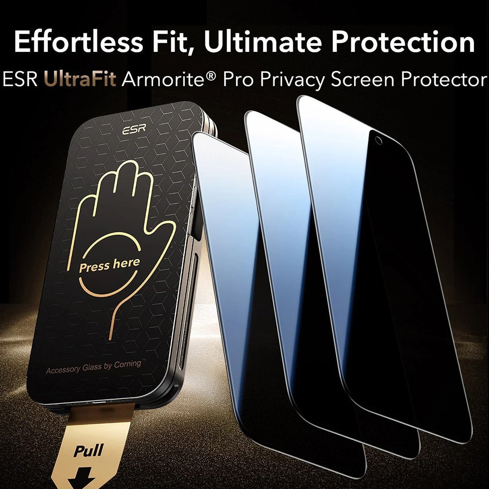 Folie pentru iPhone 17 Pro (set 3) - ESR Corning Gorilla Glass UltraFit Privacy™ - Black
