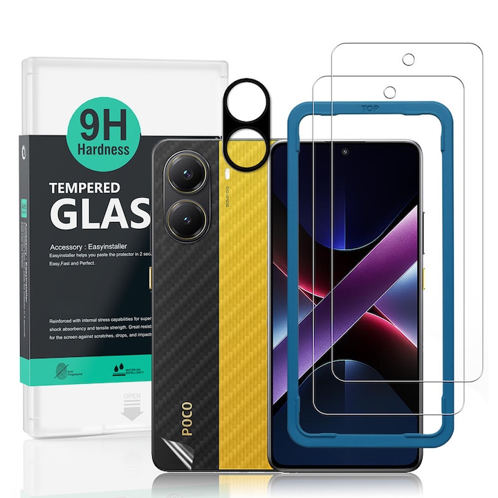 Folie protectie Ibywind set 2 buc, pentru Xiaomi Poco X7 Pro 5G, sticla temperata 9H, protectie camera, film carbon