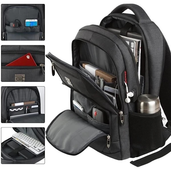 Rucsac laptop 17.3 inch, rezistent la apa, port USB, negru