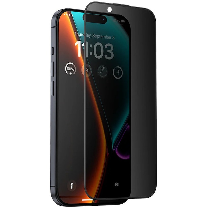 Folie Sticla Securizata SUNIX 6D Privacy pentru iPhone 13 Pro Max, Protectie Ecran, Anti-Spion, Margini Rotunjite
