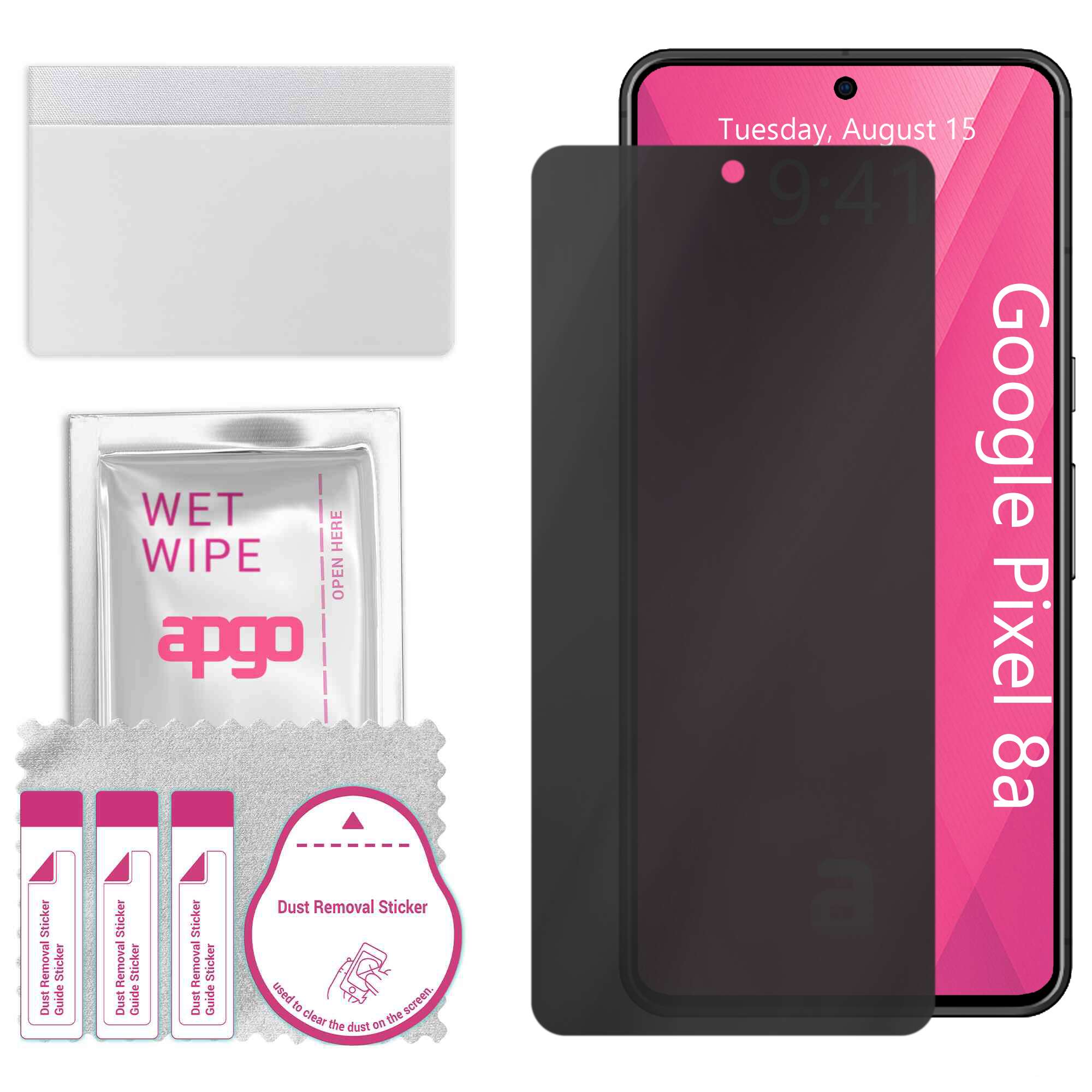 Sticla de protectie PRIVACY apgo pentru Google Pixel 8a – sticla hibrid, full glue, flexible glass