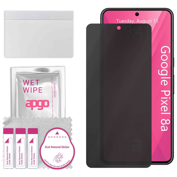 Sticla de protectie PRIVACY apgo pentru Google Pixel 8a – sticla hibrid, full glue, flexible glass