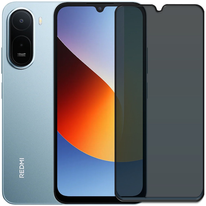 Folie din sticla securizata pentru Xiaomi Redmi A7 Pro (4G), HAMSTERBOX Privacy Shield, Protectie completa ecran, Full face, Aplicare rapida, Case Friendly, Negru