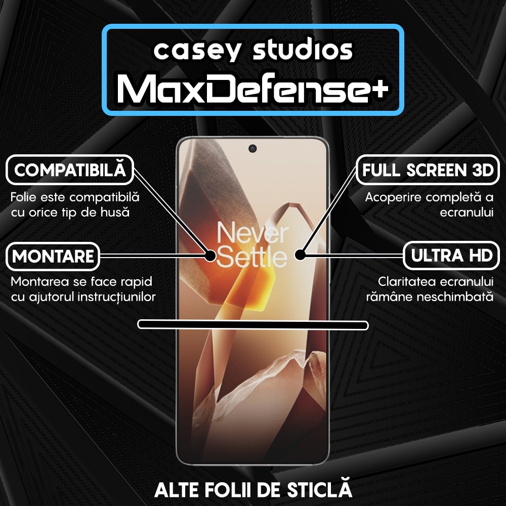 Folie Sticla CASEY STUDIOS compatibila cu OnePlus 13R, Anti Socuri, Anti Zgarieturi, Protectie Profesionala Ecran 3D, Ultra HD, Sticla Securizata, Full Glue