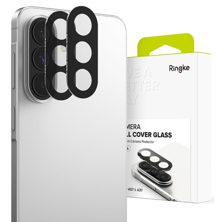 Set 2 folii sticla securizata camera foto Ringke Camera Full Cover compatibile cu Samsung Galaxy A57 5G, Negru
