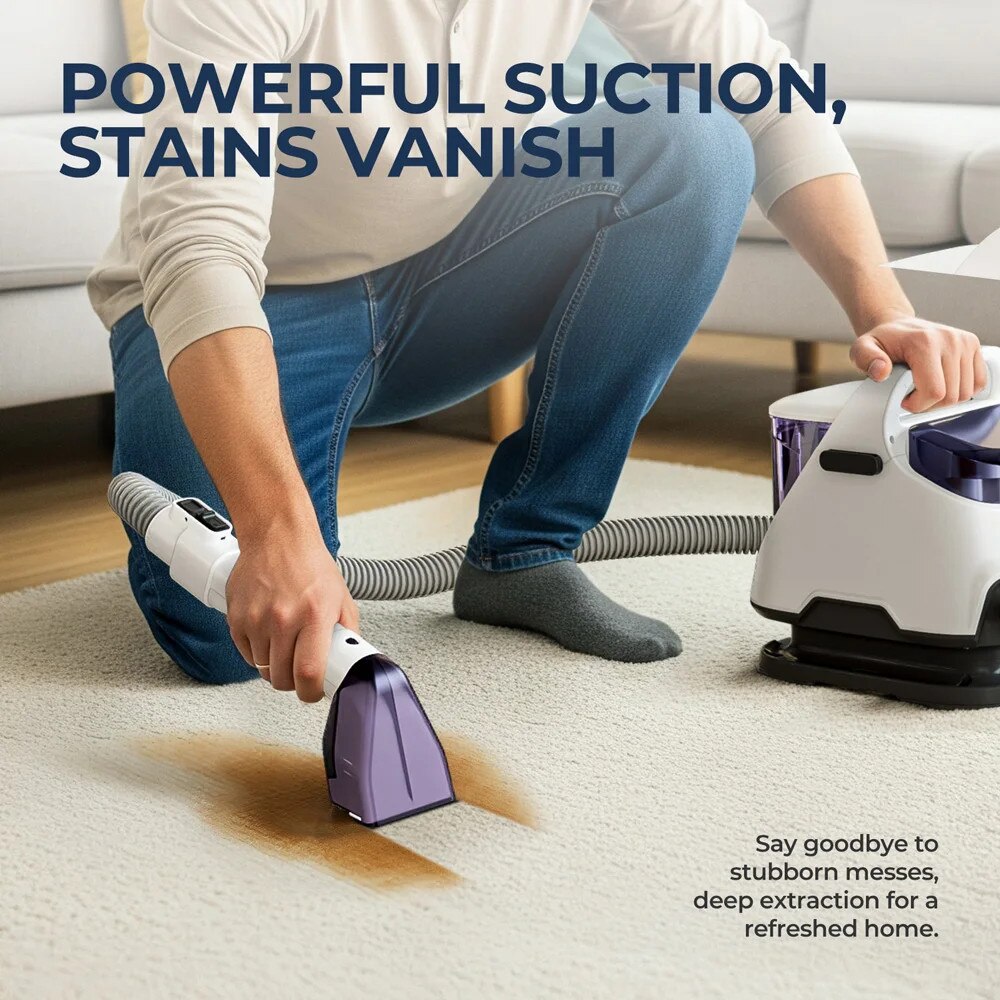 Aspirator cu spalare pentru covoare si tapiterie, design portabil, alb, 650W, 1400ml/1200ml