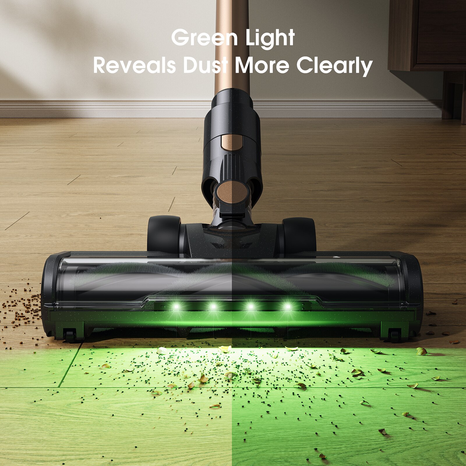 Aspirator fara fir, Lubluelu P2, 45000 Pa, iluminare verde, 680W, pentru toate tipurile de pardoseli, Auriu / Negru