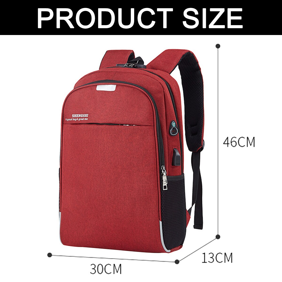 Rucsac multifunctional, incarcare USB, compartiment laptop 15.6 inch, rosu, 46x30x13cm