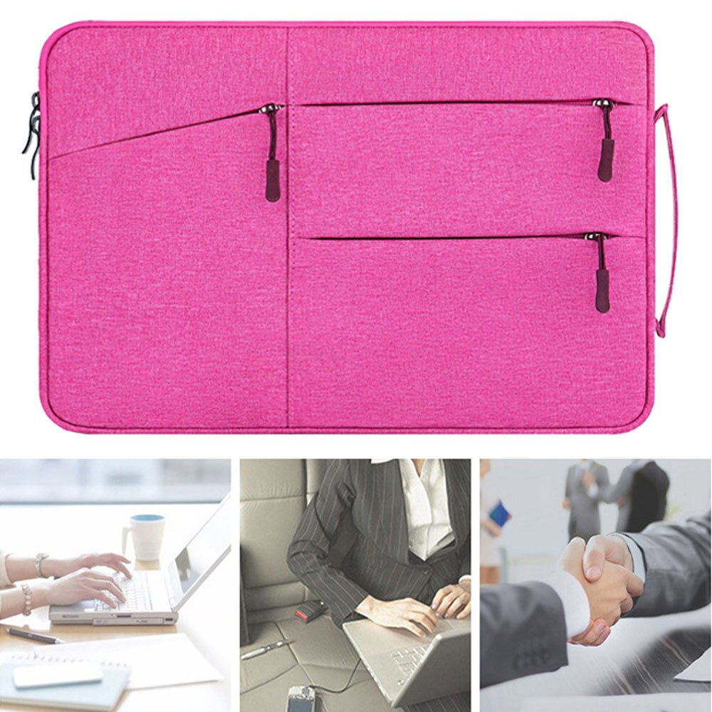 Geanta laptop MacBook Air 12 inch, BGHYHYHI, poliester, cu buzunare, fucsia