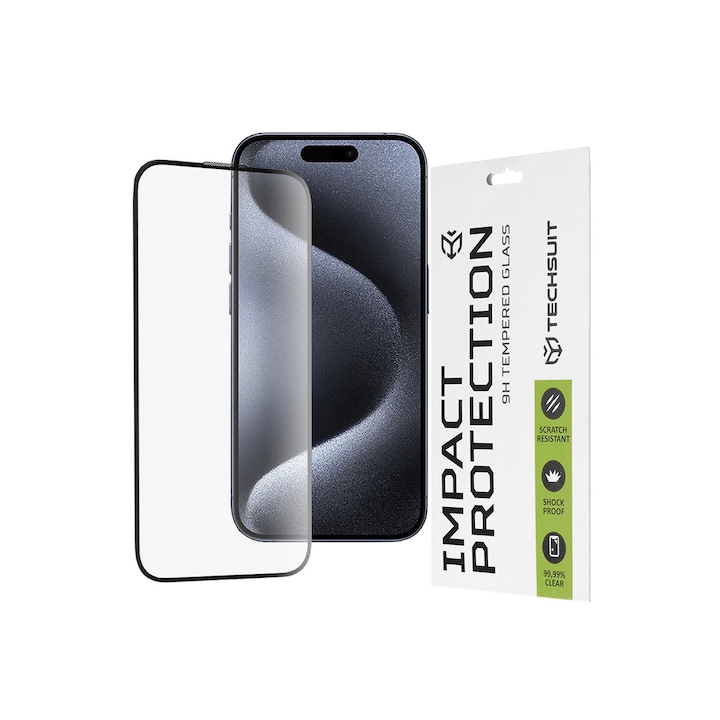 Folie sticla iPhone 15 Pro Techsuit 111D Full Glue Full Cover, negru