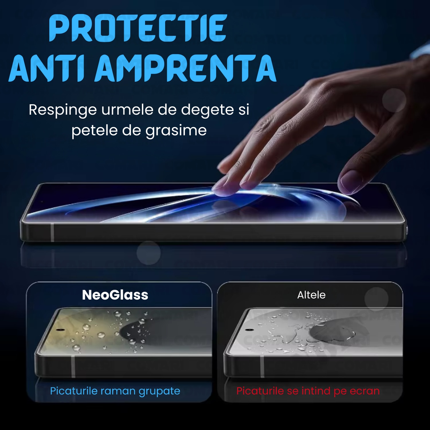 Folie de protectie pentru Motorola Moto G32 Comari® NeoGlass, sticla securizata 9H, Full Glue, claritate HD, rezistenta la zgarieturi, margini negre, transparent