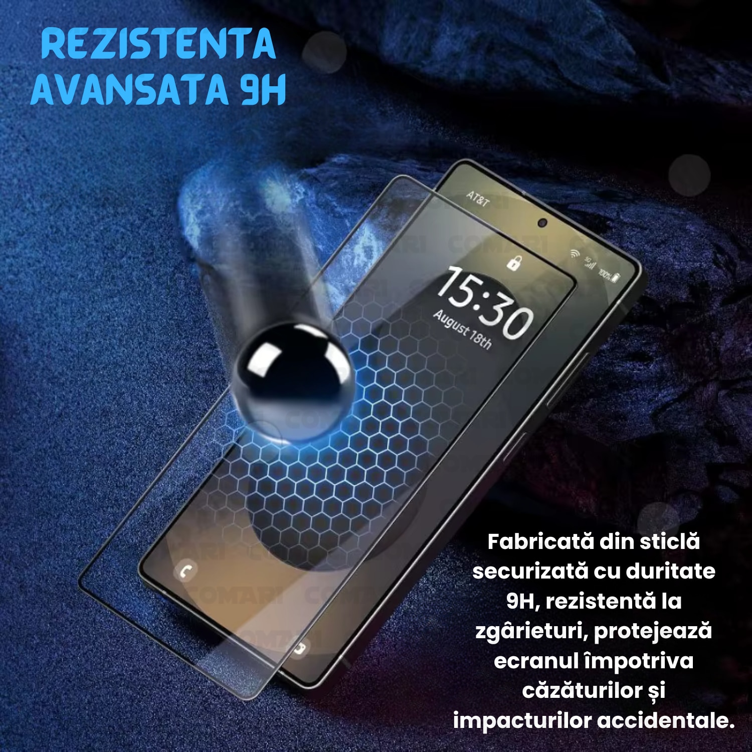Folie de protectie pentru Motorola Moto G32 Comari® NeoGlass, sticla securizata 9H, Full Glue, claritate HD, rezistenta la zgarieturi, margini negre, transparent