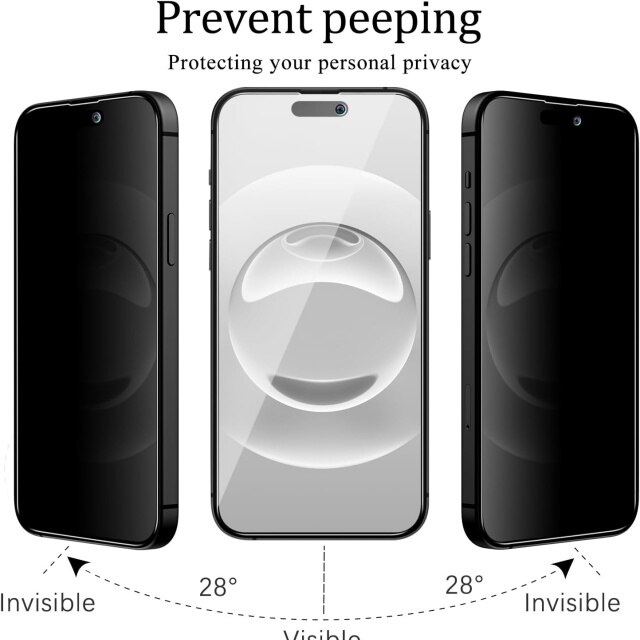 Folie protectie pentru telefon, 2 bucati, iPhone 15 Pro Max, 9H, anti-spion, transparent
