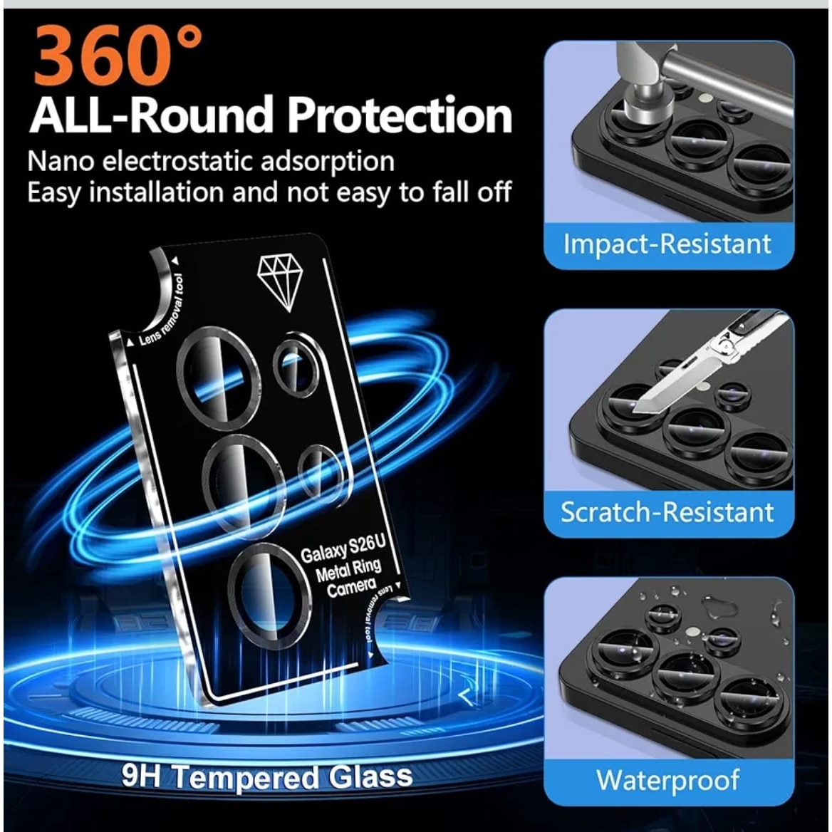 Folie Müller® pentru Protectie Lentila Foto compatibila cu Samsung Galaxy S26 Ultra, Armorite LENS Camring Spate din Sticla, Anti‑zgarieturi, Anti‑soc, Instalare Usoara, Include Servetele Curatare & Stickere