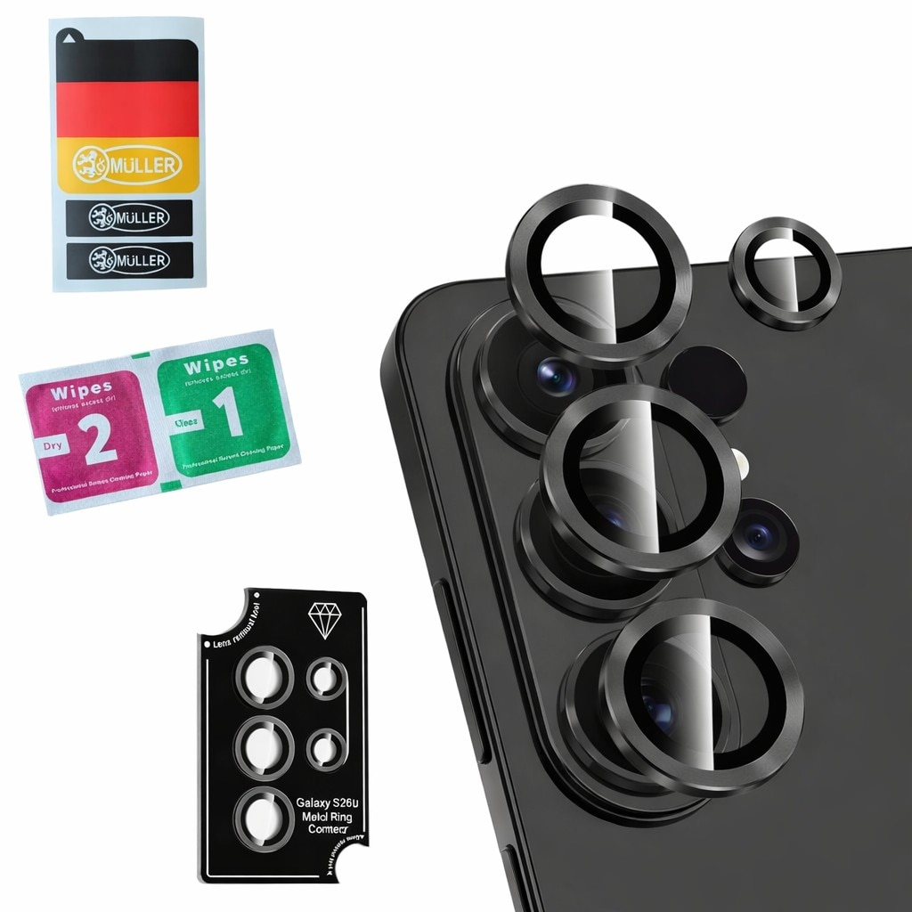 Folie Müller® pentru Protectie Lentila Foto compatibila cu Samsung Galaxy S26 Ultra, Armorite LENS Camring Spate din Sticla, Anti‑zgarieturi, Anti‑soc, Instalare Usoara, Include Servetele Curatare & Stickere